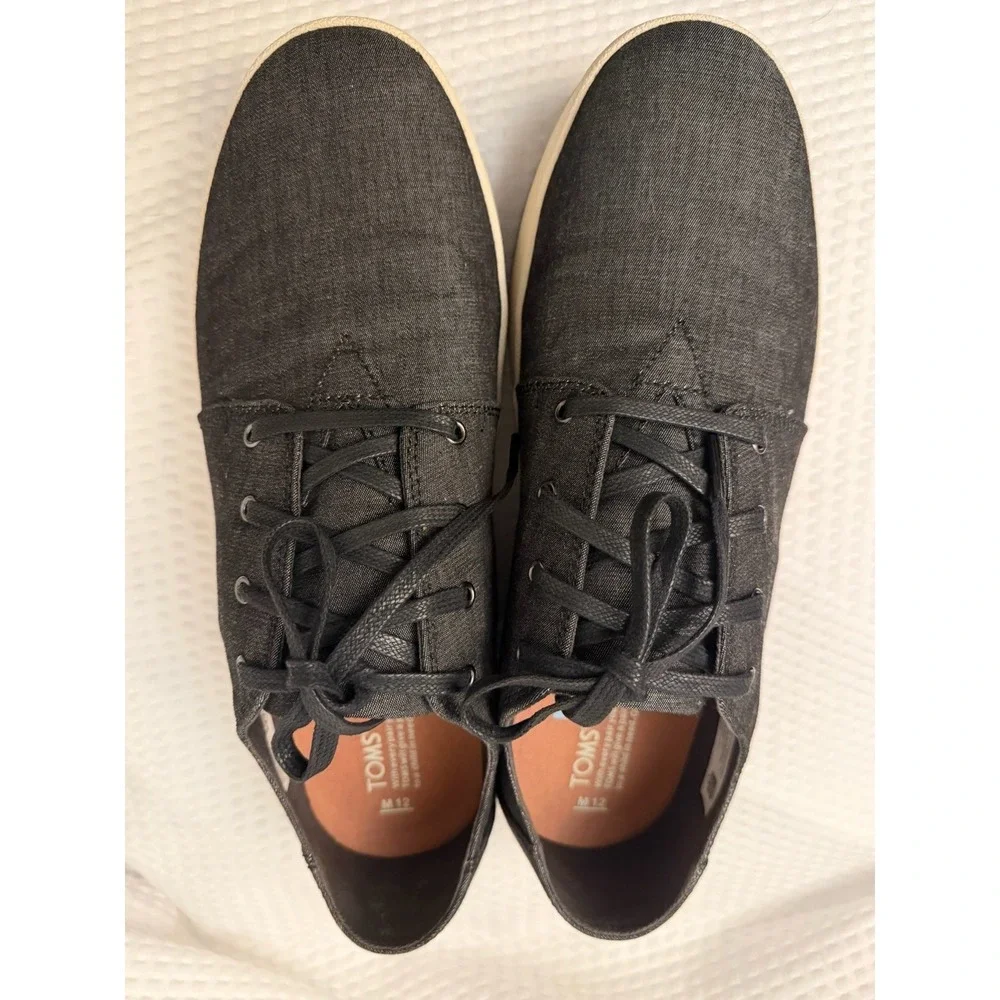 TOMS Men's Black Canvas Lace-Up Sneakers Round Toe Rubber Outsole US 12 NEW